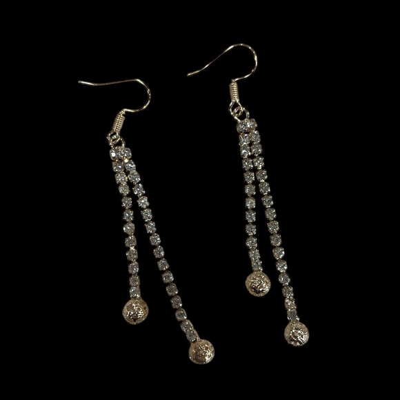 Double Golden Rhinestone Dangle Earrings - Picture 4 of 5